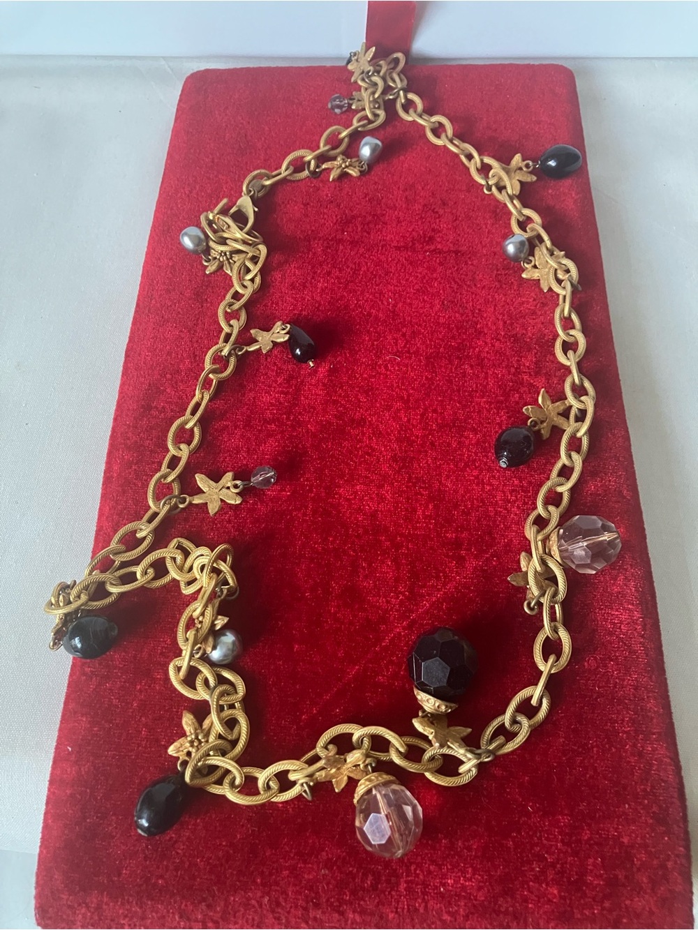 Kate Hines Vintage Link Flowers Pink Gray Black Drops Charms Necklace or Belt.